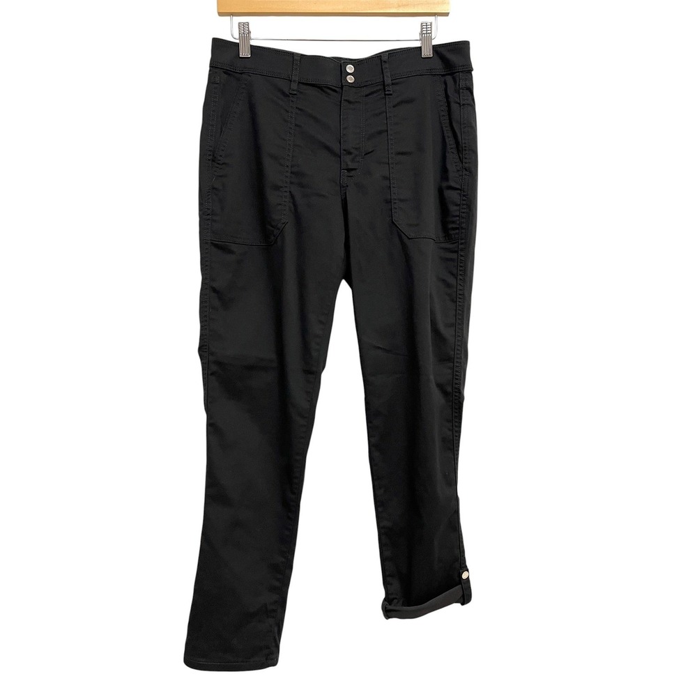 WHBM Straight Leg Pants Women 8 Black Utility Cropped Stretch Minimalist Classic